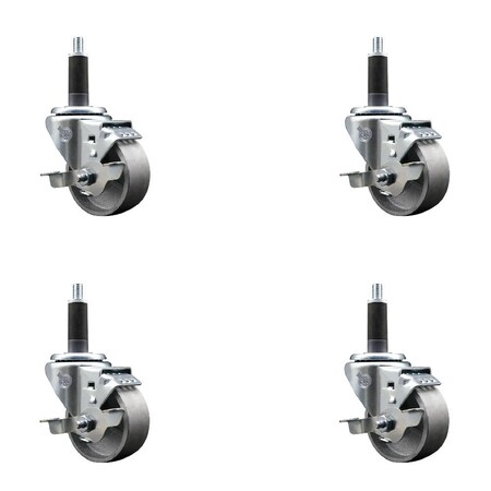 Service Caster 3'' Semi Steel Swivel 1'' Expanding Stem Caster Set with Brake, 4PK SCC-EX20S315-SSR-TLB-1-4